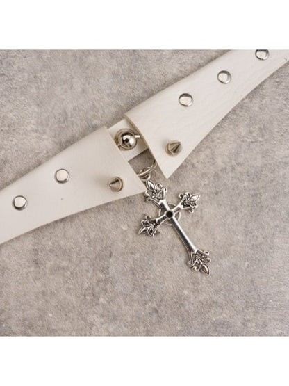 White Choker with Cross Pendant - Strange Sugar