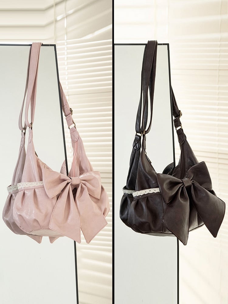 Classic Bow Dramatic Accent Bag Pink With Oversized Tote Shoulder