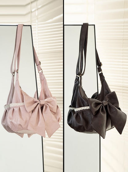 Classic Bow Dramatic Accent Bag Pink With Oversized Tote Shoulder