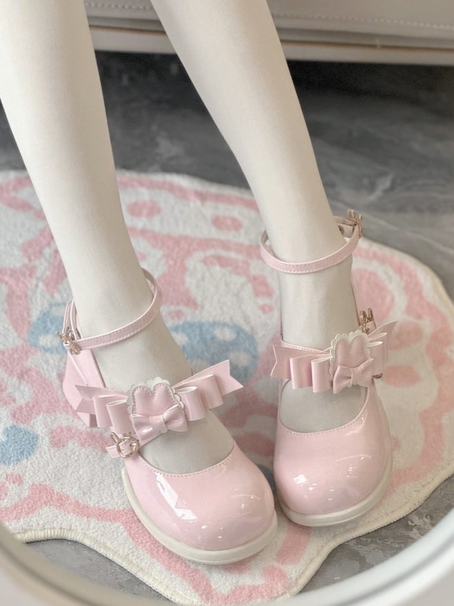 Mid-heel Themed in Pink with PU Bow Theme Rabbit Design Lolita Clasp Detachable Ear Shoes Sweet