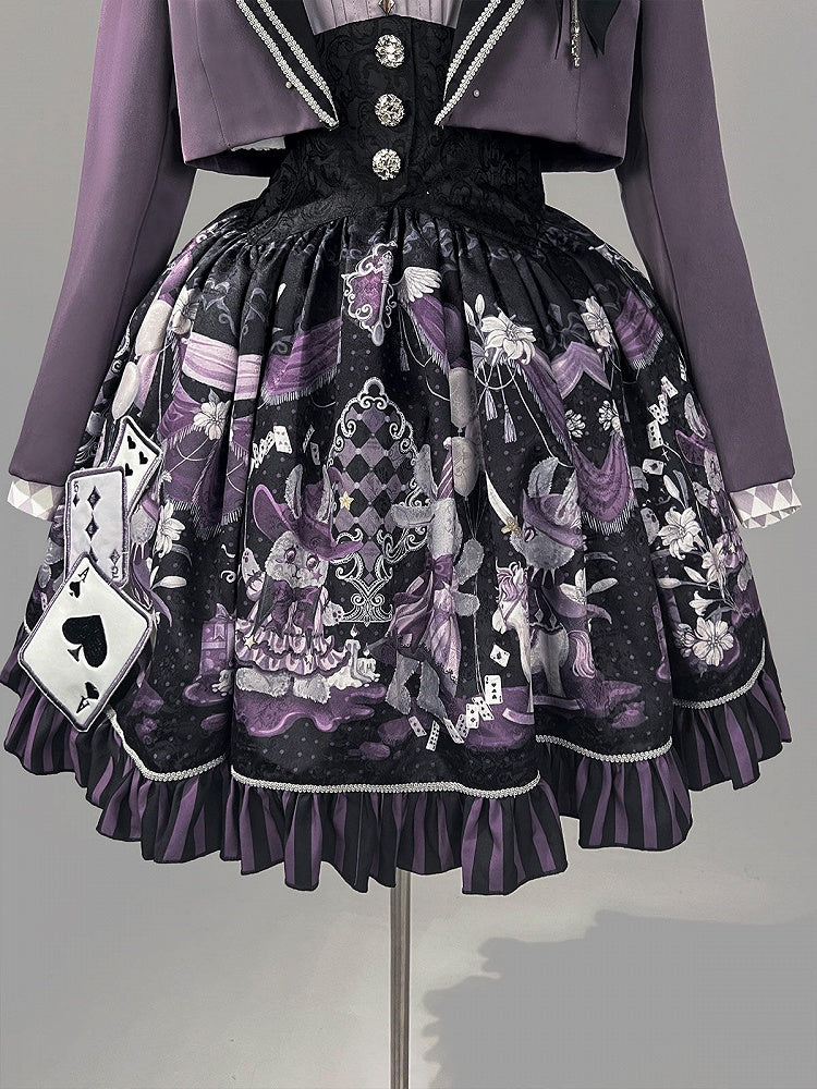 Purple Magician Gothic Lolita 3-Piece Set | Xiong Dou Jiang | Cropped Coat + Sleeveless Top + Bunny Print Skirt