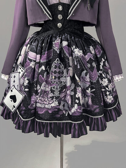 + Gothic Set Waist Skirt Bunny High Cropped Magician Coat Print Lolita Lapel Sleeveless Purple - Top