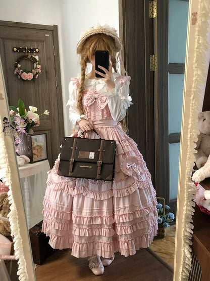 Sweet Multi-Layer Lolita Only JSK Dress Bow + Ruffle Hairband Pink / Detail Belt with