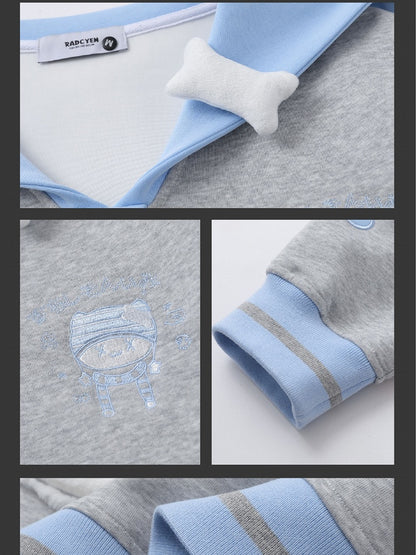 ブルー/ブラックキティ刺繍セーラーカラースウェットシャツ