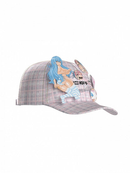 Adjustable Fashion Pink Plaid  Hat Gyaru Cap