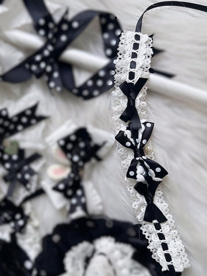 and Choker Black White Bow Polka-dot Lace Sweet Lolita