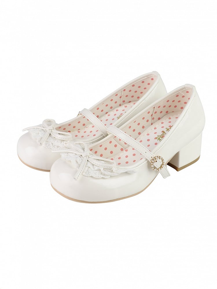 Akzent Heels Toe Trim Mary Knotted Weiß 4,3 CM Spitze Bogen Janes Runde