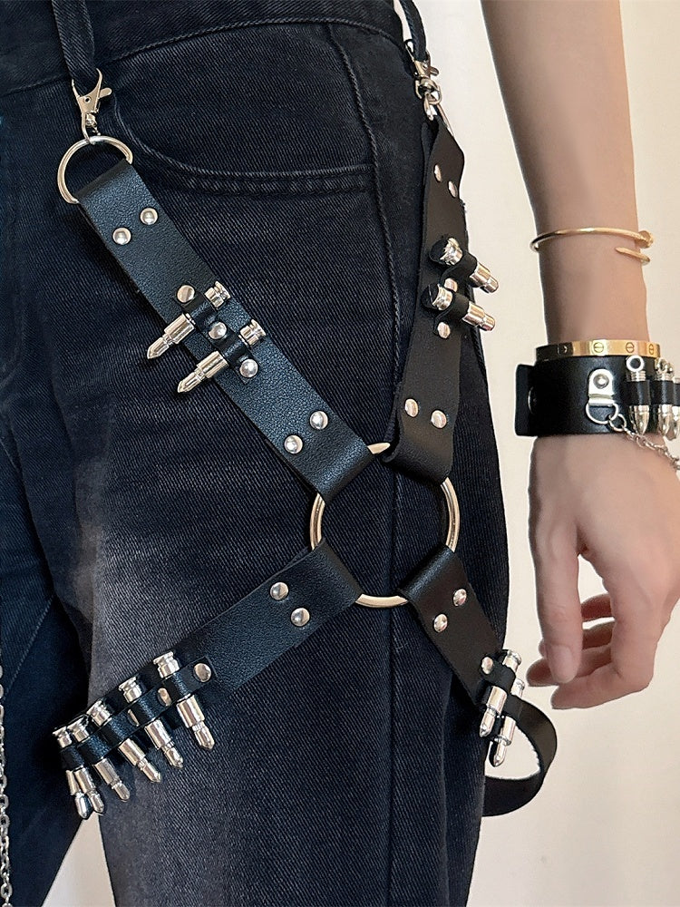 Schwarze Details Rock Strumpfband Nieten PU Punk
