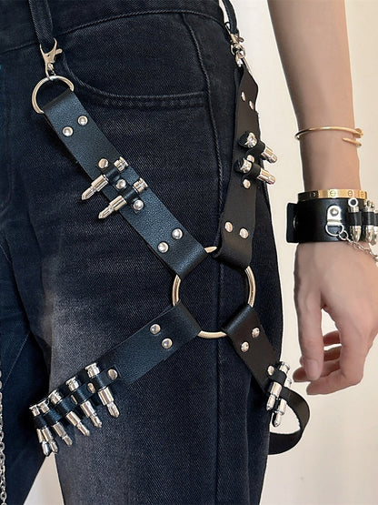 Black Details Rock Garter Studs PU Punk