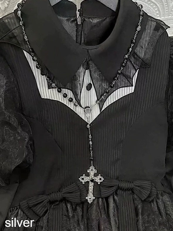 Three-Color Gothic Beaded Cross Necklace