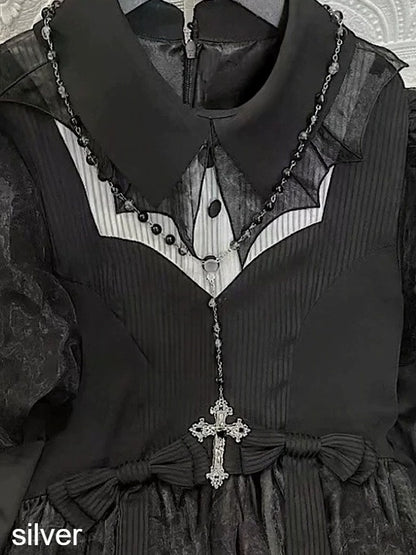 Three-Color Gothic Beaded Cross Necklace