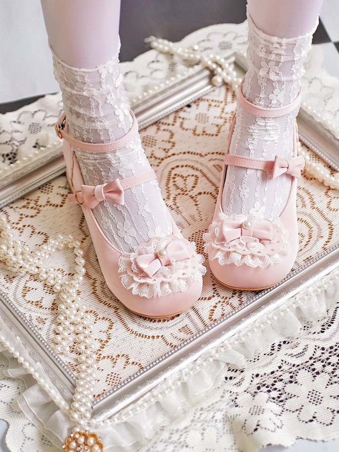 Zehenbesatz Herz Top Spitze Schleife Rosa bei Baby Schnallen Lolita Rund