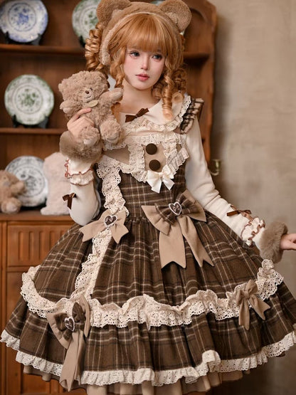 Sleeves Top Plush Apricot Long Collar Brown Pan with Peter Lolita Cuffs