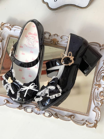 with Rabbit - Bow Janes Lolita Bear Black Accents Mary PU Low-heel/Mid-heel Buckle Sweet Star