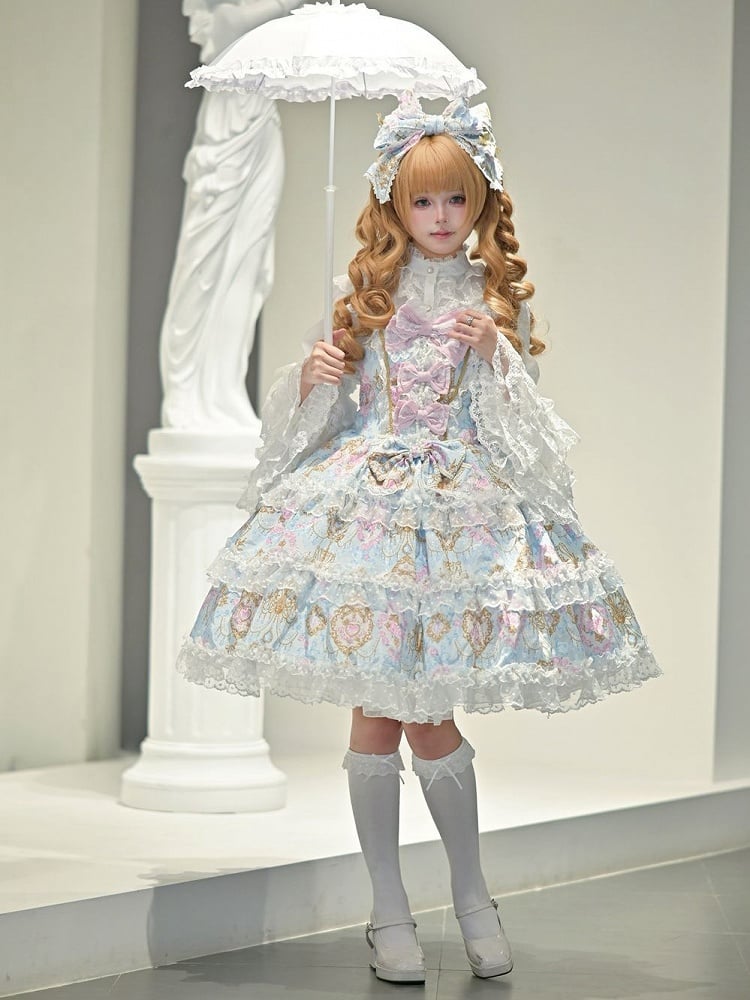 Chandelier Lolita Crystal Bow and JSK Floral with Accents Blue Print