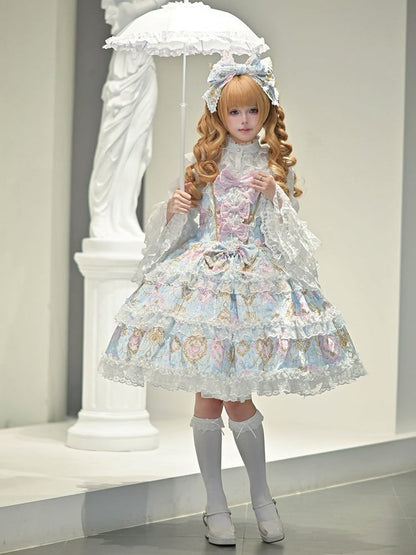 Chandelier Lolita Crystal Bow and JSK Floral with Accents Blue Print