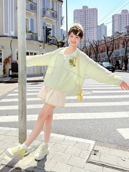 Beige Baumwollshorts mit Spitzenbesatz