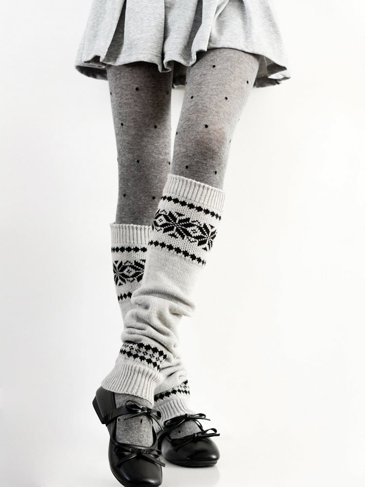 Dot Gray Warmers Tights Knitted Pair Dark Polka - Layering + Leg Tones of Set A