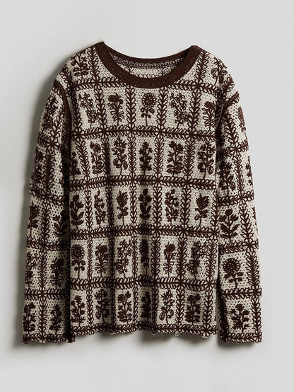 Sweater Knit Floral Pattern Coffee