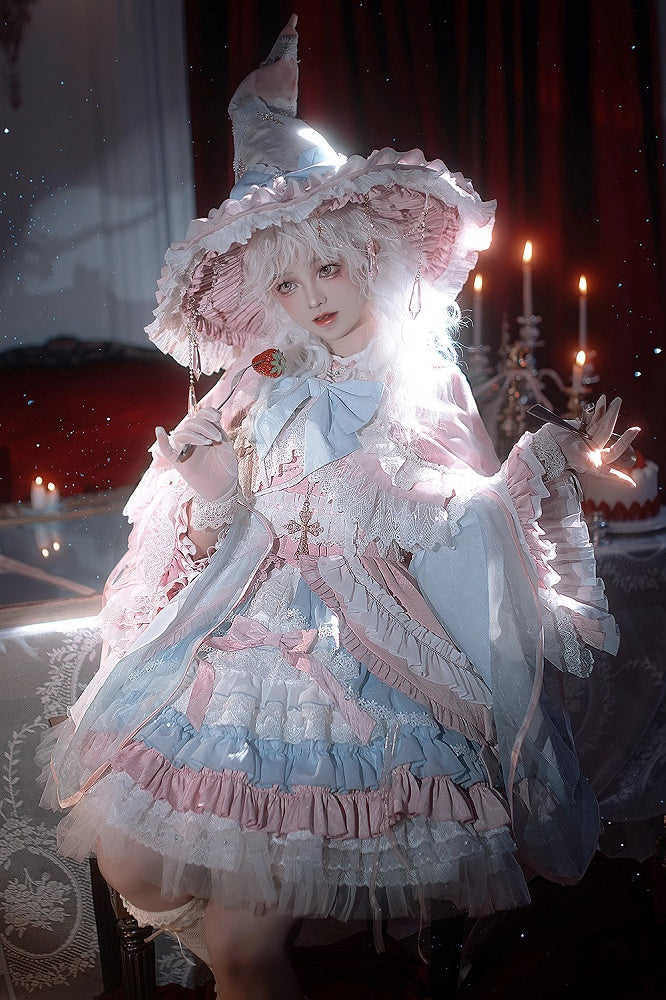 Pink and Blue High Waist Sweet Witchy Dress Lolita Jumper Skirt Full Set