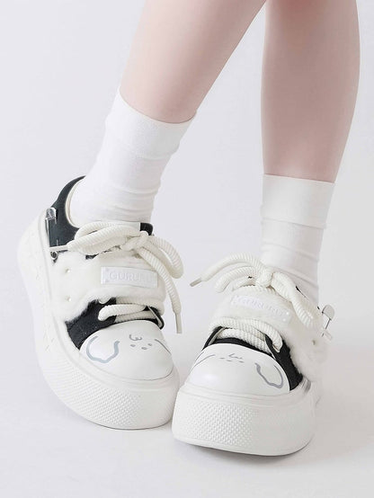 Print White Puppy Y2K Black Shoes Platform -
