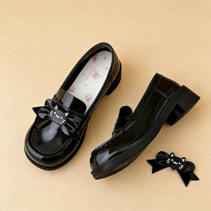 Paw PU Bow Heels Cat-themed Slip-on Detachable Shoes Uniform Cat Heeled Black 4cm Clips with