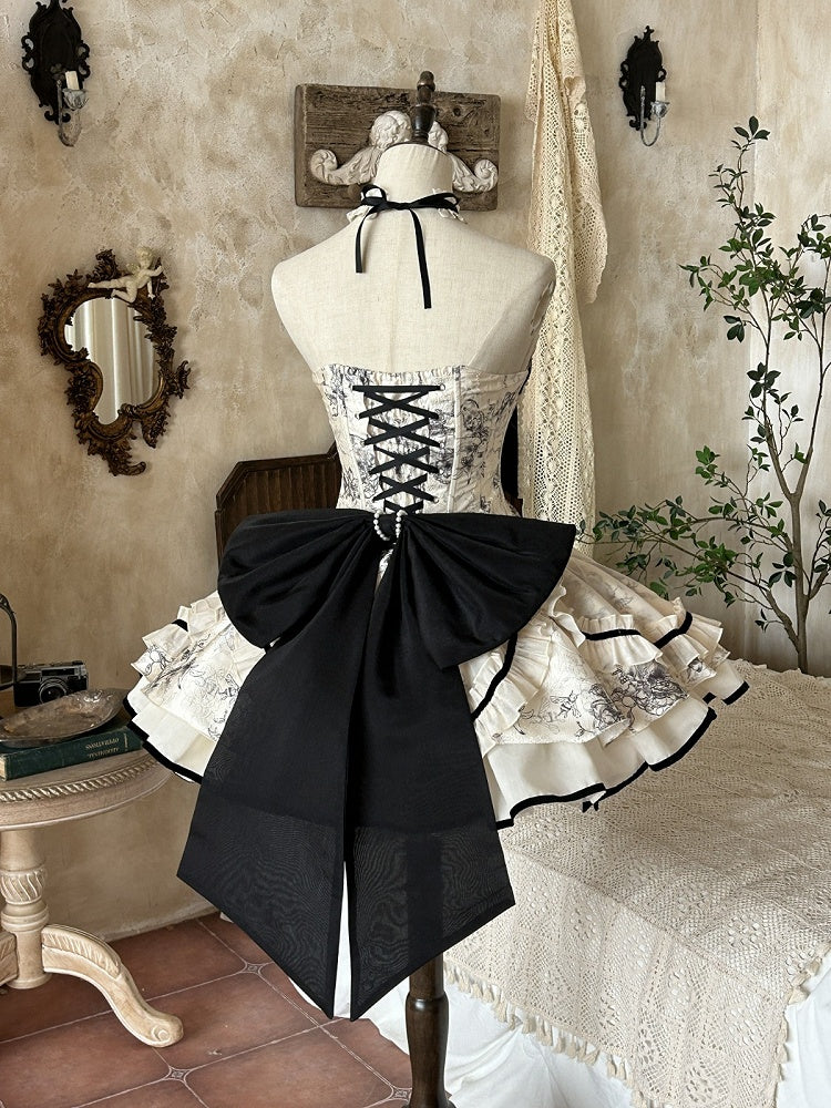 Elegant Classic Lolita Jumper Skirt with Pearl and Lace Accents - Magic Skirt Cat