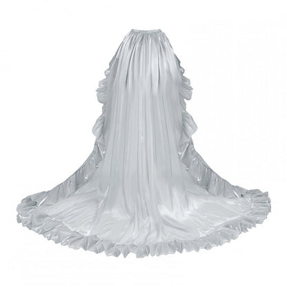 / トリムトレインフロアブルー丈フラウンスグレーベージュ