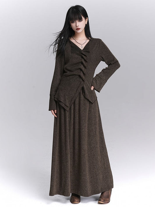 Ankle-Length Coffee Gothic Waist Skirt Elastic