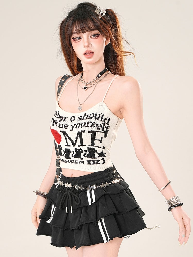 Heart Glamorous Cami Pink/Beige Top Cat Letter Print und