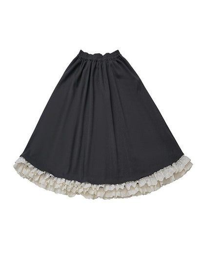with Ruffle Tiered Waist Gray Hem Skirt Kawaii Elastic Daily