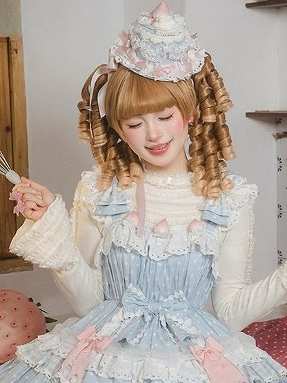 White/Pink/Red/Blue Lace Strawberry Decoration Lolita Cake Mini with Hat and