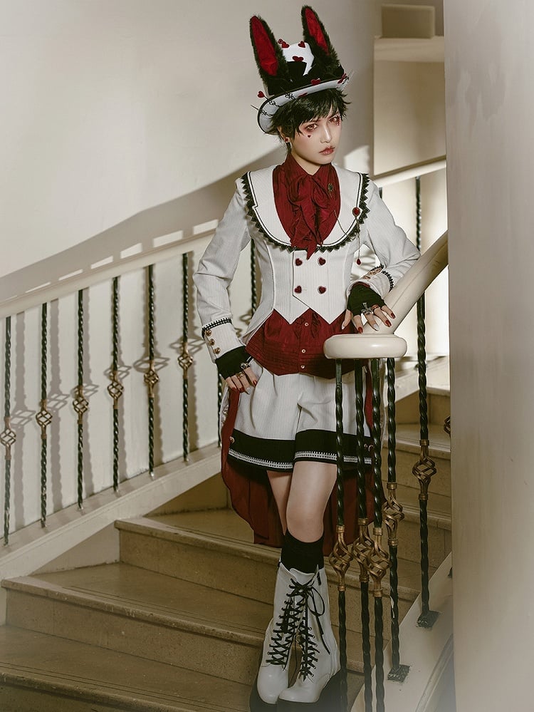 Lolita Split-Tail Ouji Cape Coat White Bunny-Ear Detachable with Aristocrat