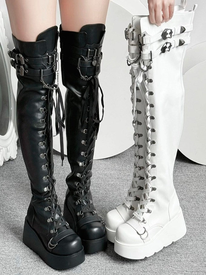 Boots - Front Matte Platform Up Punk Black Lace