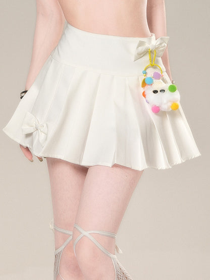 Rock mit Akzenten Charm JK Uniform Weiß Hohe freie Taille Bowknot