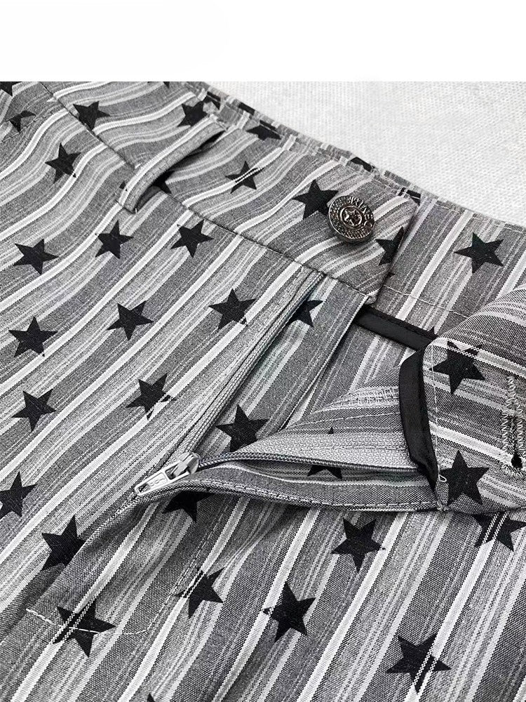 グラマラスカットのワイドレッグビタースイートグレー柄ストライプスターと