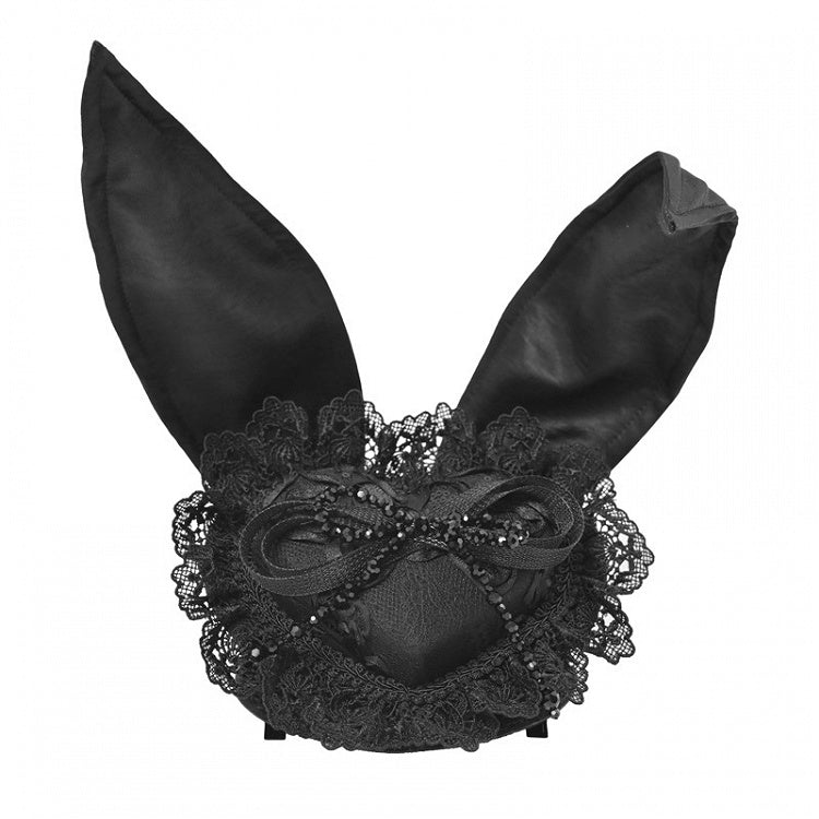 Mini Lace Ears Trim Hat Heart-shaped Black with Bunny
