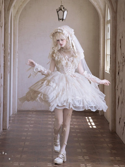 Champagne Illusion Neckline Princess Lolita JSK Dress Set - Sweetheart Macaron Lolita