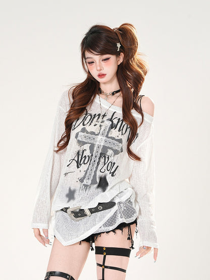 カバーアップ アシンメトリーネックライン レース クロスアップリケ ブラック/ホワイト