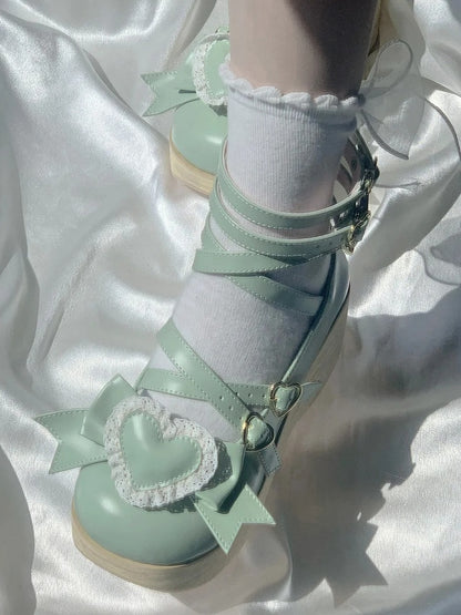 Lolita - Sweet Greaa Platform Green 6.5cm Janes Mary Crisscross Design