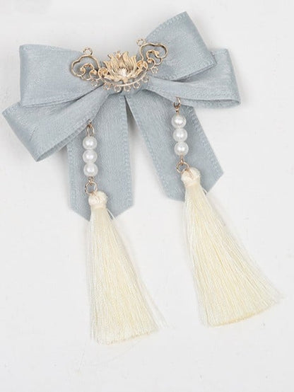 Blue Hairclip Dusty Lolita Tassel Green/Dusty Pearl Bowknot