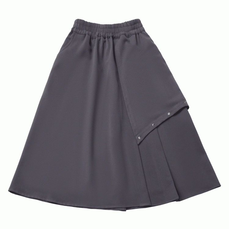 Pleated Metal and Hem with Waist Asymmetrical Elastic Studs Skirt Grey