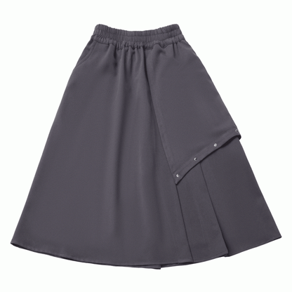 Pleated Metal and Hem with Waist Asymmetrical Elastic Studs Skirt Grey