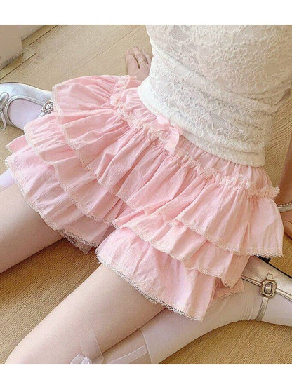 Jupe superposée à nœud et taille élastique - Lan Jian Chuan