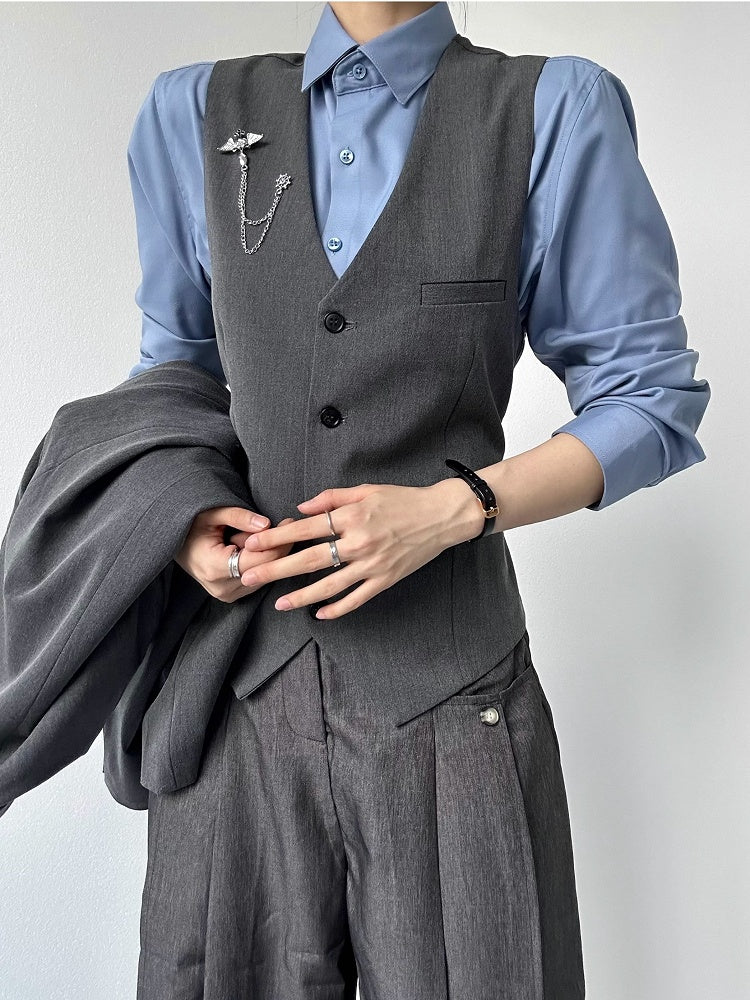 Ouji Long Collar Modal with Flat Unisex Shirt Dusty Blue Sleeve Cuffs Button Pointed Lolita