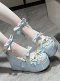 Details Plattformen Löffel Süße Bowknot Blau Lolita Verziert