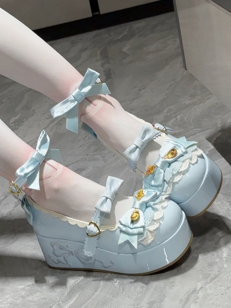 Details Plattformen Löffel Süße Bowknot Blau Lolita Verziert