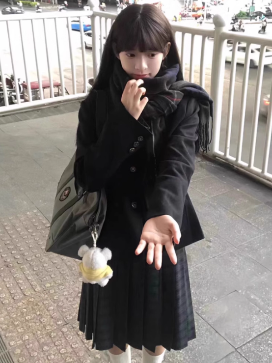 Blazer Button Preppy JK Manschetten verziert blau Stil Abzeichen Uniform dunkles Design