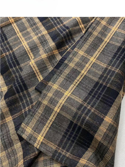 Black and Yellow Plaid Midi Length Vintage Skirt