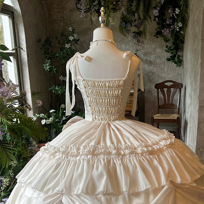 Dress Corset Gorgeous Waist Length Floor Flowers Apricot Gown Adorned Birthday